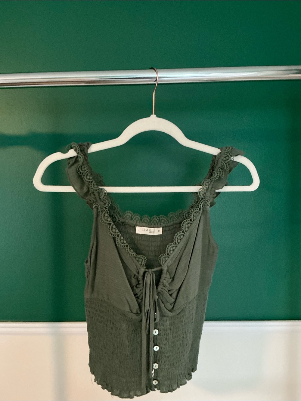 ILLA ILLA Olive Green Lace-Trim Tank Top